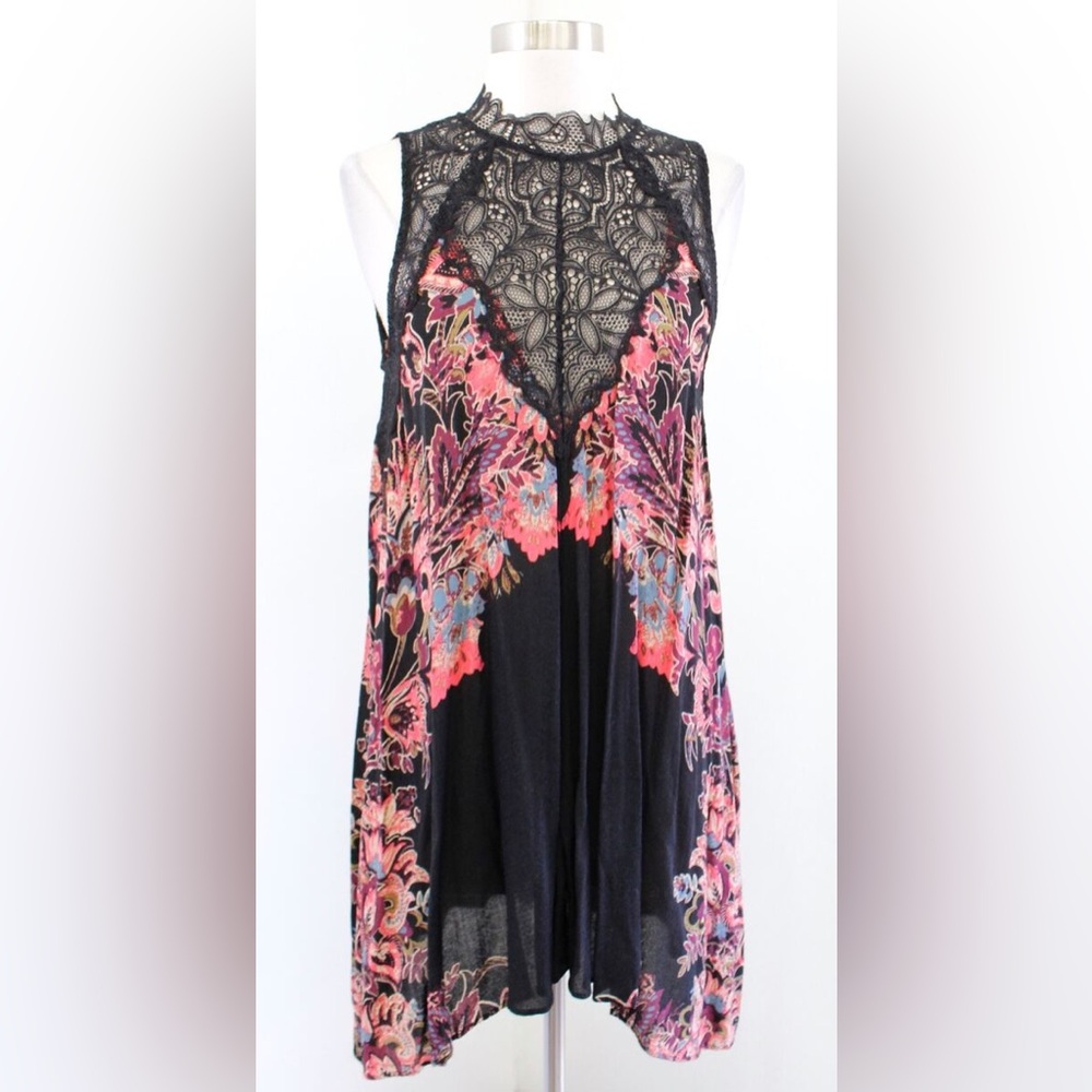 Free People Marsha Black Floral Lace Insert Slip Dress Size S